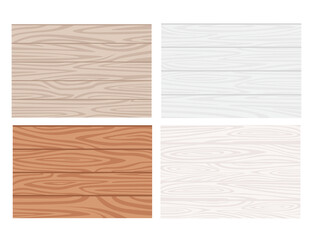 Set of four different color wooden texture flat vector illustration isolated on white background