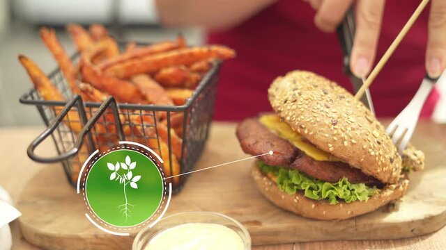 Burger im Restaurant mit Sojapflanze-Animation 01