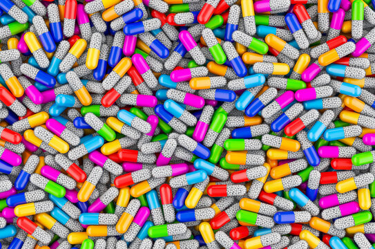 Background from colored capsules. 3D rendering