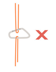 Simple tips how to use metal carabiner in tourism wrong use flat vector illustration isolated on white background