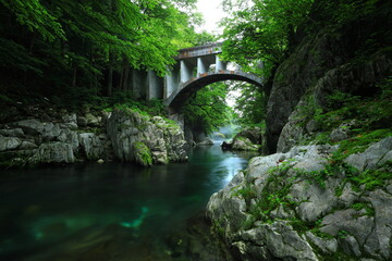 岩手県住田町　夏の葉山のめがね橋