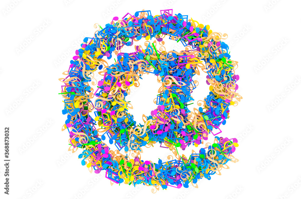 Fototapete e-mail sign from colored musical notes. 3d rendering