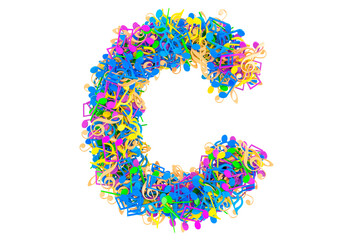 Letter C from colored musical notes. 3D rendering