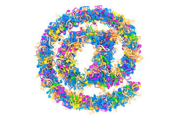 E-mail sign from colored musical notes. 3D rendering