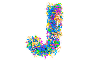 Letter J from colored musical notes. 3D rendering