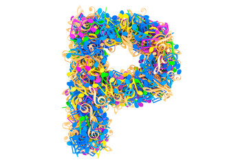 Letter P from colored musical notes. 3D rendering