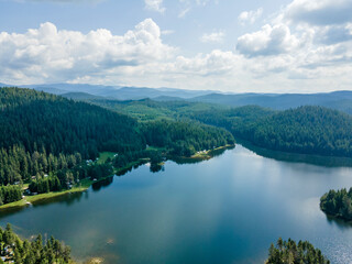 Naklejka premium Aerial view of Shiroka polyana Reservoir, Bulgaria