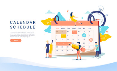 People planning concept. Entrepreneurship and calendar schedule planning with filling course campaign. Vector illustrations business meeting and events organizing process office working