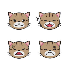 Vector cartoon set of tabby cat faces showing different emotions for design.
