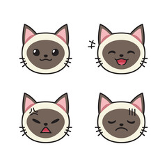 Set of siamese cat faces showing different emotions for design.