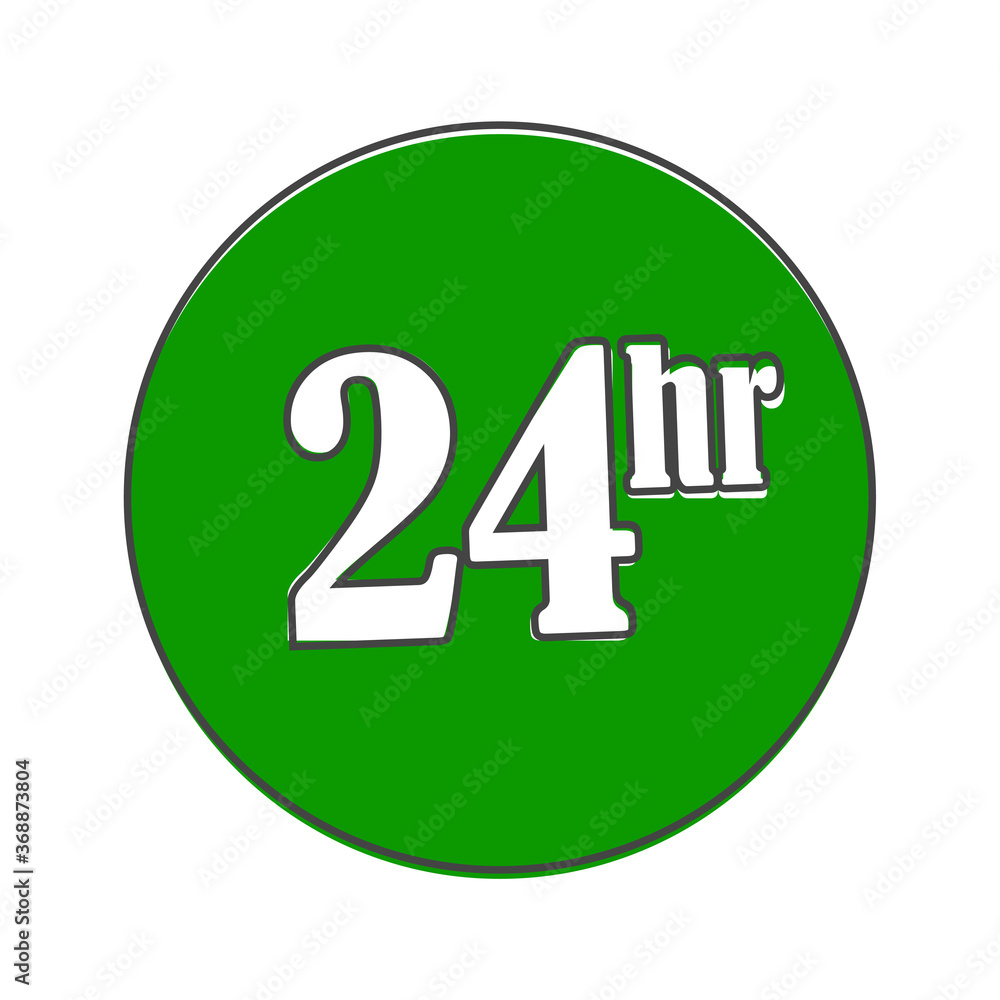 Poster 24 hour on gray background icon. flat image time of clock. cartoon style on white isolated backgroun