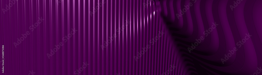 Poster ultra wide 3d illustration of a geometrical shape of purple color on a white abstract background as 