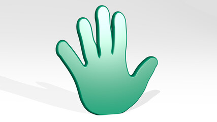 HAND stand with shadow. 3D illustration of metallic sculpture over a white background with mild texture. drawn and design