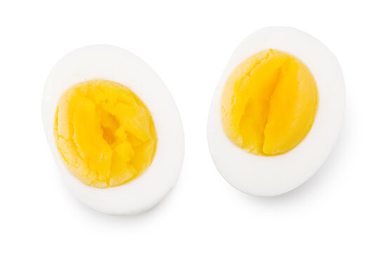 half a boiled egg isolated on a white background. Top view