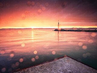 Colorful sunset at lake Balaton in summer