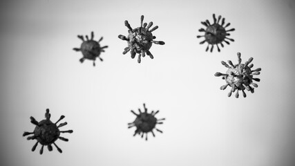 
Representation of the covid-19 virus or coronavirus,  spheres, with growths. Black and white