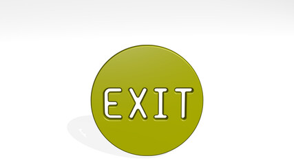 EXIT from a perspective with the shadow. A thick sculpture made of metallic materials of 3D rendering. illustration and background