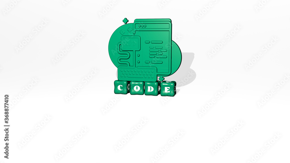 Fototapete 3d illustration of code graphics and text made by metallic dice letters for the related meanings of 
