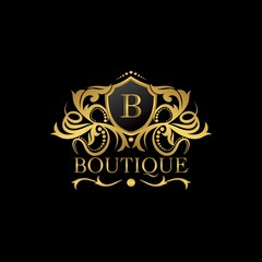 Golden Luxury Boutique B Letter Logo template in vector design for Decoration, Restaurant, Royalty, Boutique, Cafe, Hotel, Heraldic, Jewelry, Fashion and other illustration