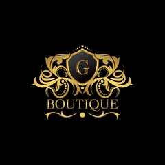 Golden Luxury Boutique G Letter Logo template in vector design for Decoration, Restaurant, Royalty, Boutique, Cafe, Hotel, Heraldic, Jewelry, Fashion and other illustration