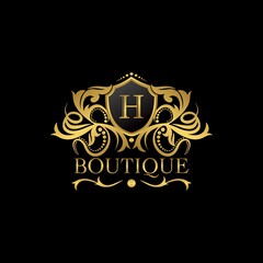 Golden Luxury Boutique H Letter Logo template in vector design for Decoration, Restaurant, Royalty, Boutique, Cafe, Hotel, Heraldic, Jewelry, Fashion and other illustration