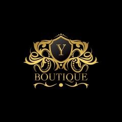 Golden Luxury Boutique Y Letter Logo template in vector design for Decoration, Restaurant, Royalty, Boutique, Cafe, Hotel, Heraldic, Jewelry, Fashion and other illustration