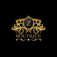 Golden Luxury Boutique Z Letter Logo template in vector design for Decoration, Restaurant, Royalty, Boutique, Cafe, Hotel, Heraldic, Jewelry, Fashion and other illustration