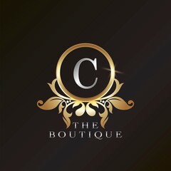 Golden Boutique C Logo template in circle frame vector design for brand identity like Restaurant, Royalty, Boutique, Cafe, Hotel, Heraldic, Jewelry, Fashion and other brand