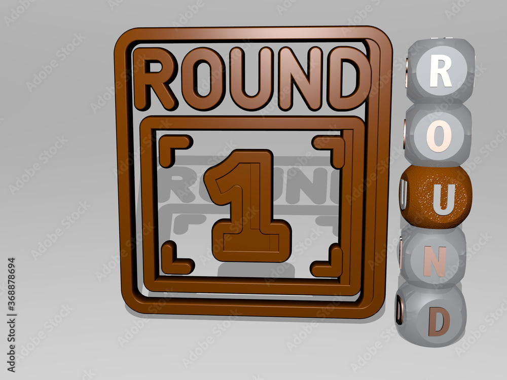 Poster 3d graphical image of round vertically along with text built around the icon by metallic cubic lette