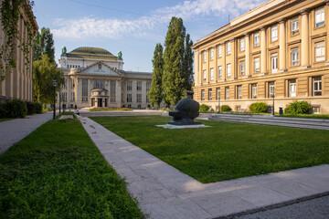 Zagreb/ Croatia-July 31st,2020: Beautiful morning in front of Croatian state archives, one of famous Zagreb city landmarks and places to visit