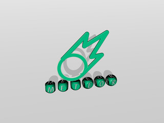 3D illustration of meteor graphics and text made by metallic dice letters for the related meanings of the concept and presentations. background and astronomy