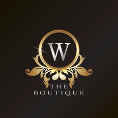 Golden Boutique W Logo template in circle frame vector design for brand identity like Restaurant, Royalty, Boutique, Cafe, Hotel, Heraldic, Jewelry, Fashion and other brand