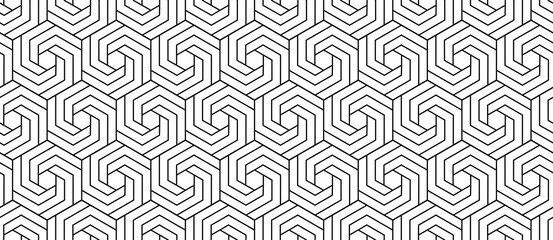 Vector seamless swirl hexagon pattern. Modern stylish thin linear texture.