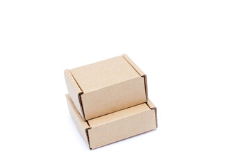 Cardboard boxes of various sizes isolated on white background.