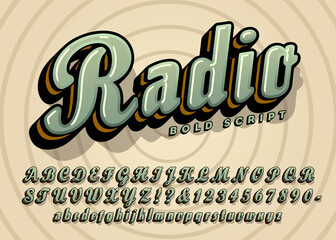 Radio Bold Cursive Script Alphabet Design; This Vector Font Has a Vintage or Retro Quality Suggesting the Golden Age of Radio.
