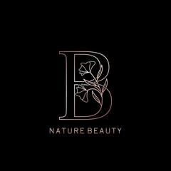Elegance Nature Beauty Outline Flower Initial Letter B logo icon in vector ornate Flower leaf template design