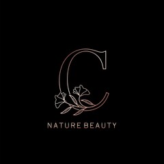 Elegance Nature Beauty Outline Flower Initial Letter C logo icon in vector ornate Flower leaf template design