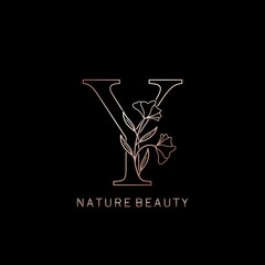 Elegance Nature Beauty Outline Flower Initial Letter Y logo icon in vector ornate Flower leaf template design