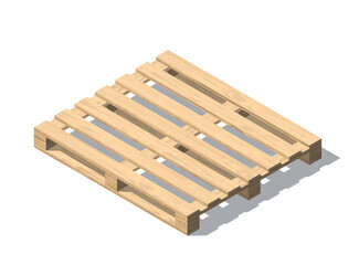 Isometric vector wooden pallet with shadow. Isolated on white background. Wood texture