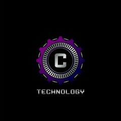 Technology Gear Rail C Letter Logo vector design, the techno logo for industrial, automotive, technology and more brand identity.