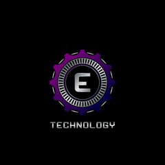 Technology Gear Rail E Letter Logo vector design, the techno logo for industrial, automotive, technology and more brand identity.