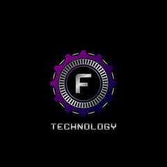 Technology Gear Rail F Letter Logo vector design, the techno logo for industrial, automotive, technology and more brand identity.