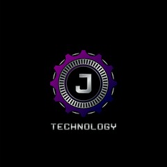 Naklejka premium Technology Gear Rail J Letter Logo vector design, the techno logo for industrial, automotive, technology and more brand identity.