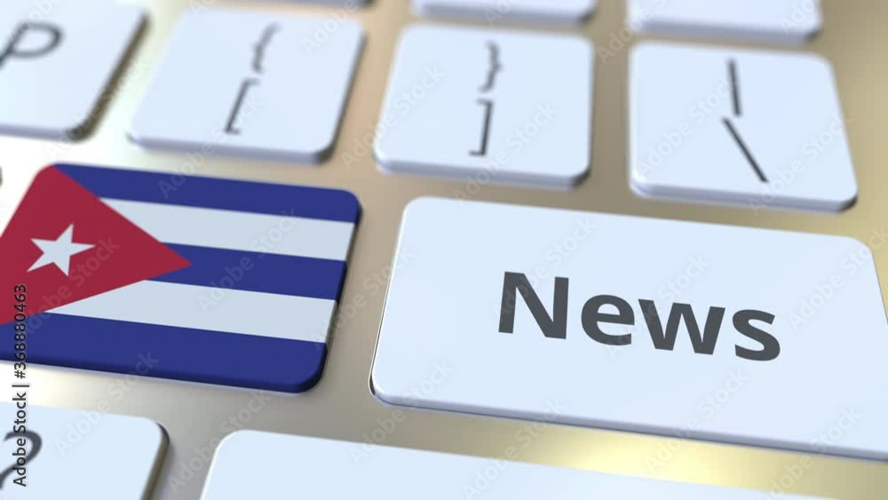 Poster news text and flag of cuba on the keys of a computer keyboard. national online media related concept