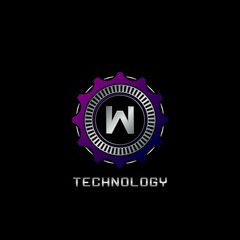 Fototapeta premium Technology Gear Rail W Letter Logo vector design, the techno logo for industrial, automotive, technology and more brand identity.