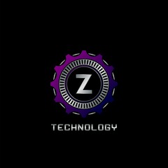 Technology Gear Rail Z Letter Logo vector design, the techno logo for industrial, automotive, technology and more brand identity.