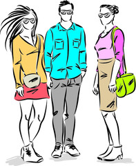 fashion young people modeling clothes vector illustration