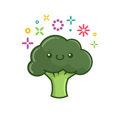 kawaii smiling broccoli cartoon illustration
