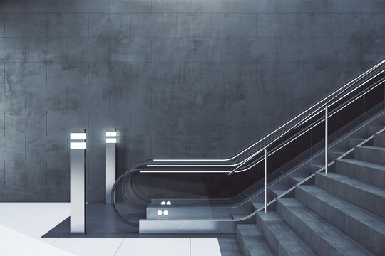 Modern subway station with escalator