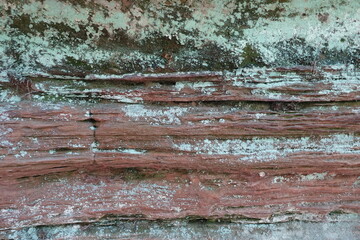 Moss covered red rocks